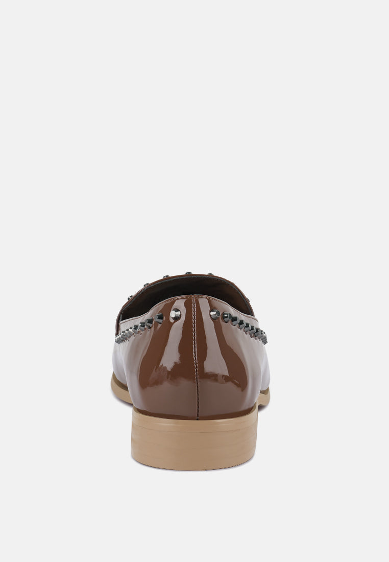 emilia tan patent stud penny loafers#color_tan