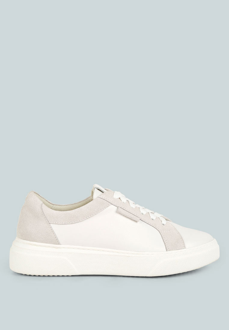 ENDLER Color Block Leather Sneakers in off White#color_white
