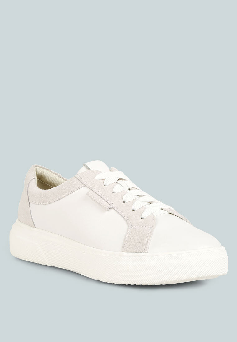 ENDLER Color Block Leather Sneakers in off White#color_white