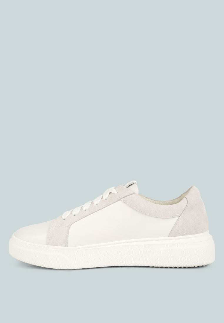 ENDLER Color Block Leather Sneakers in off White#color_white