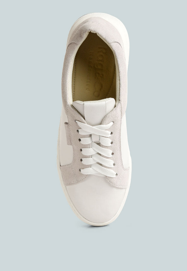 ENDLER Color Block Leather Sneakers in off White#color_white