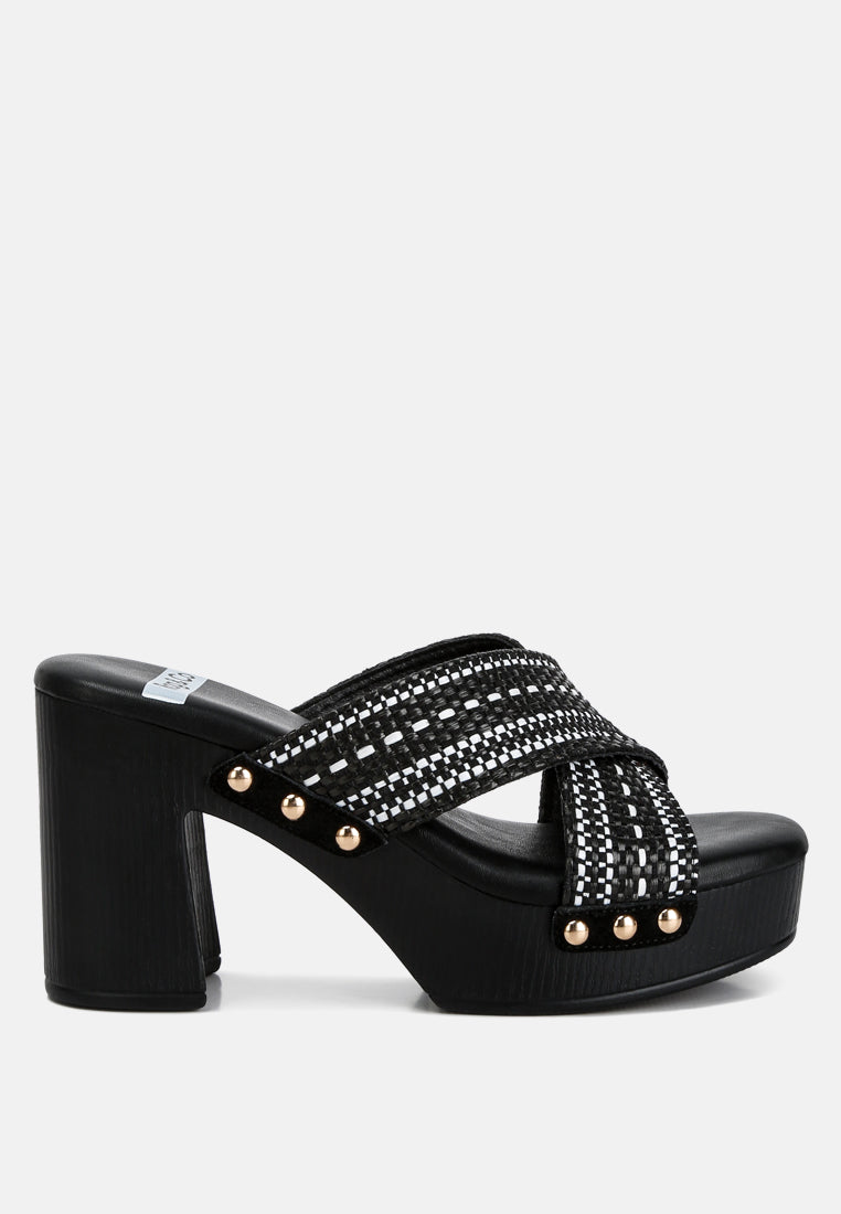 Jeydena Raffia Platform Clogs In Black