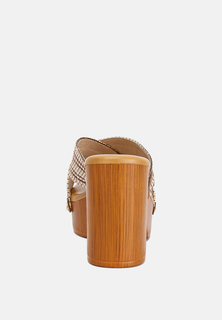 FInley Raffia High Block Heel Mules In Tan#color_tan