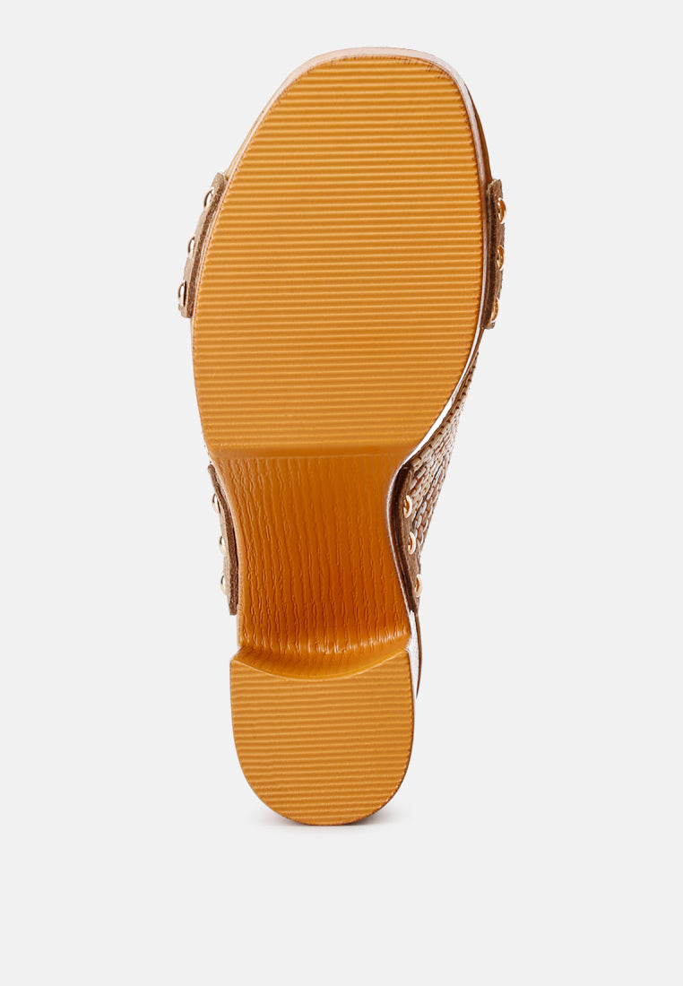 FInley Raffia High Block Heel Mules In Tan#color_tan