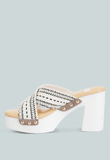 FInley Raffia High Block Heel Mules In White#color_white