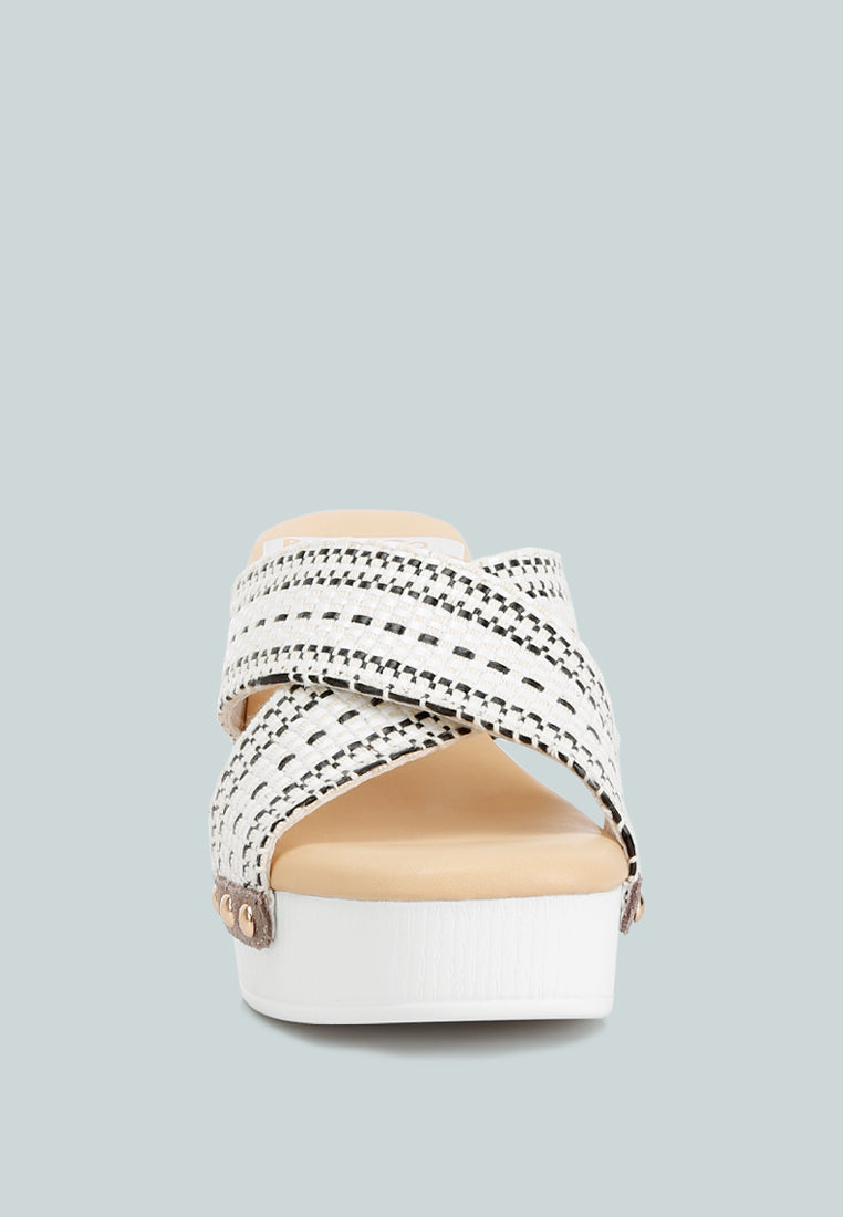FInley Raffia High Block Heel Mules In White#color_white