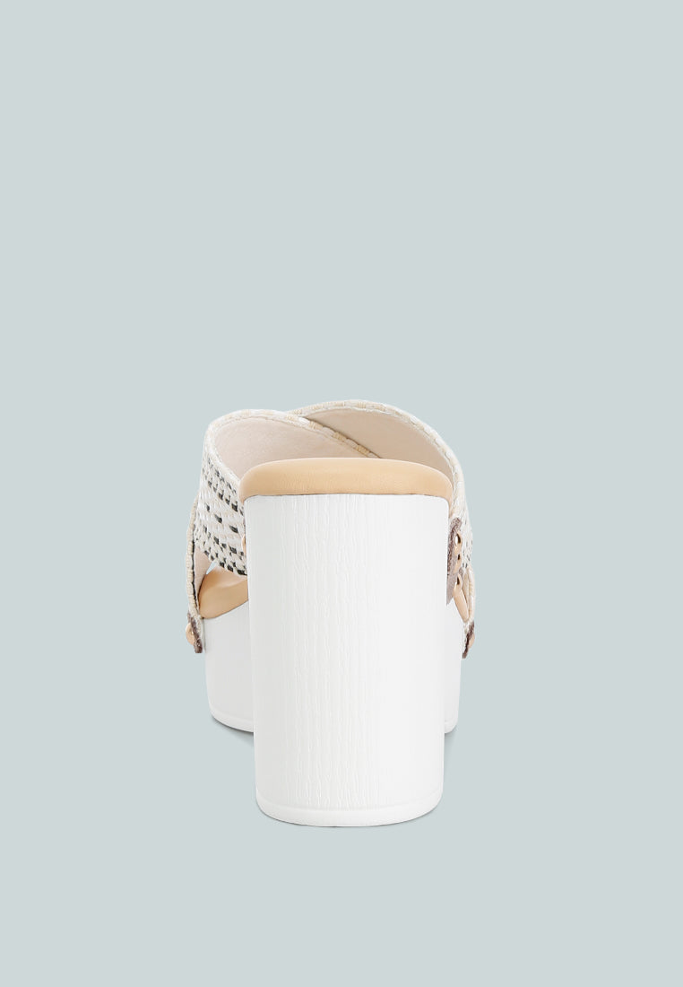 FInley Raffia High Block Heel Mules In White#color_white