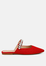 GEODE Pearl Embellished Slip On Mules In Red#color_red