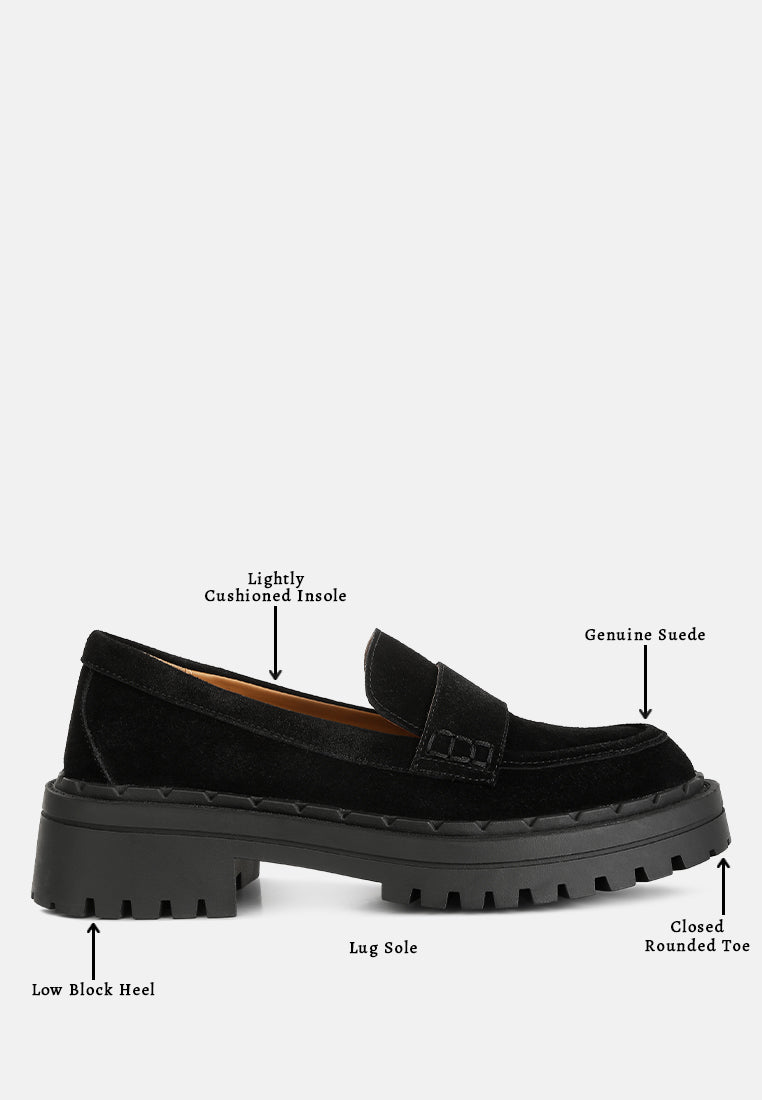 Honora Suede Chunky Loafers In Black#color_black