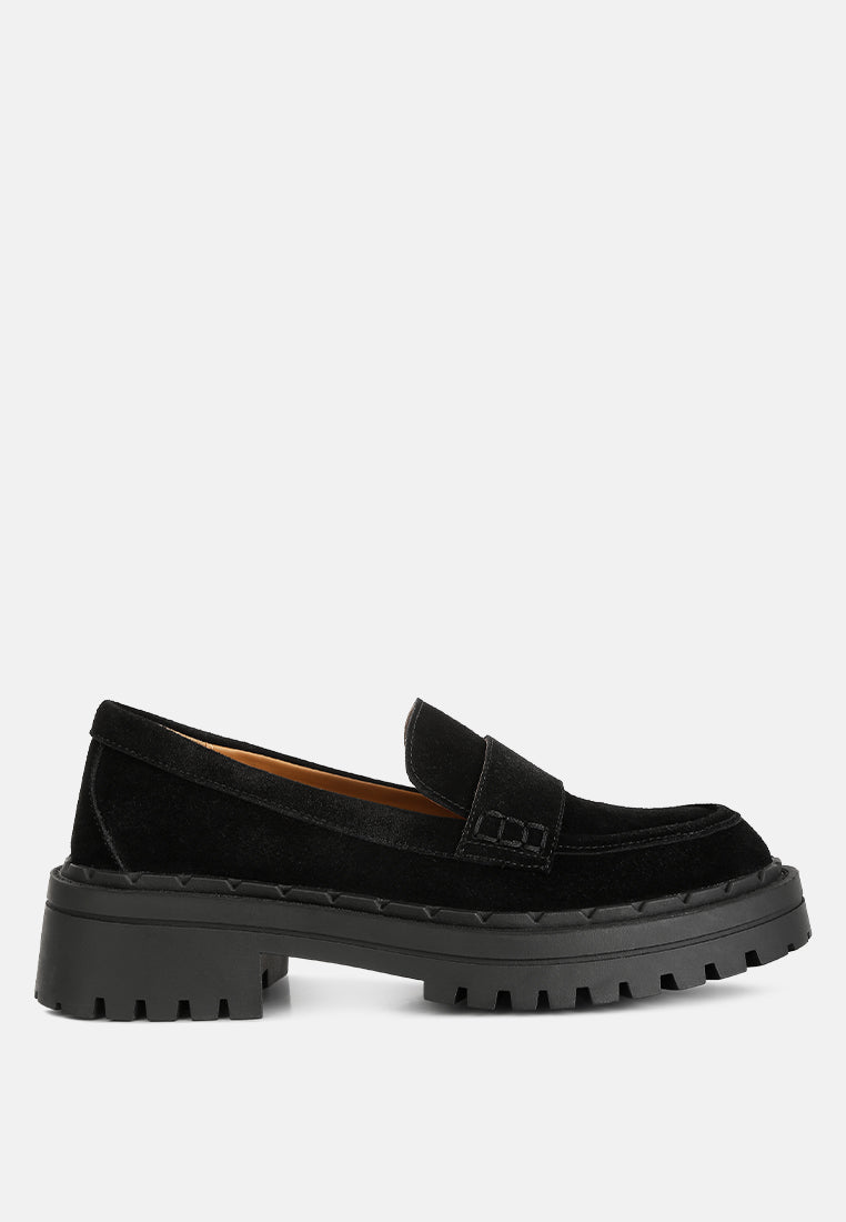 Honora Suede Chunky Loafers In Black#color_black