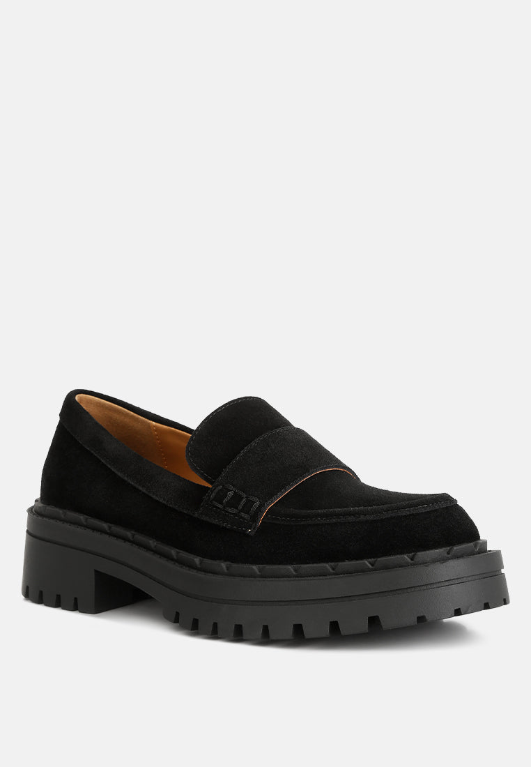 Honora Suede Chunky Loafers In Black#color_black