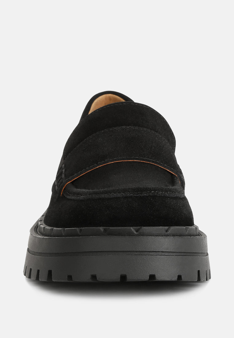 Honora Suede Chunky Loafers In Black#color_black
