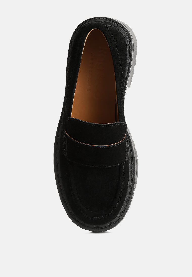 Honora Suede Chunky Loafers In Black#color_black