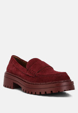 Honora Suede Chunky Loafers In Burgundy#color_burgundy