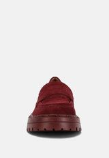 Honora Suede Chunky Loafers In Burgundy#color_burgundy