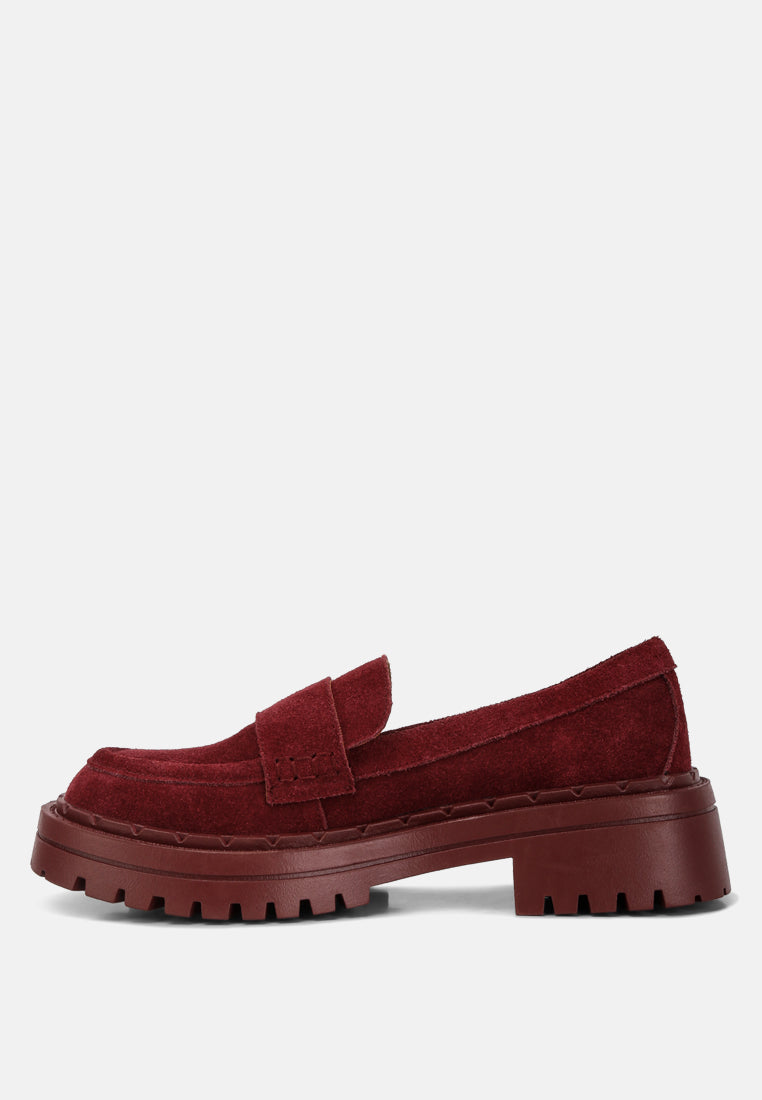 Buy Honora Suede Chunky Loafers In Burgundy | Loafers | Rag & Co United States
