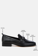 hostess genuine leather braided loafers#color_black