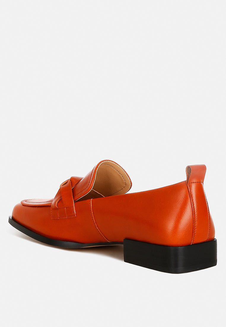 hostess genuine leather braided loafers#color_cognac