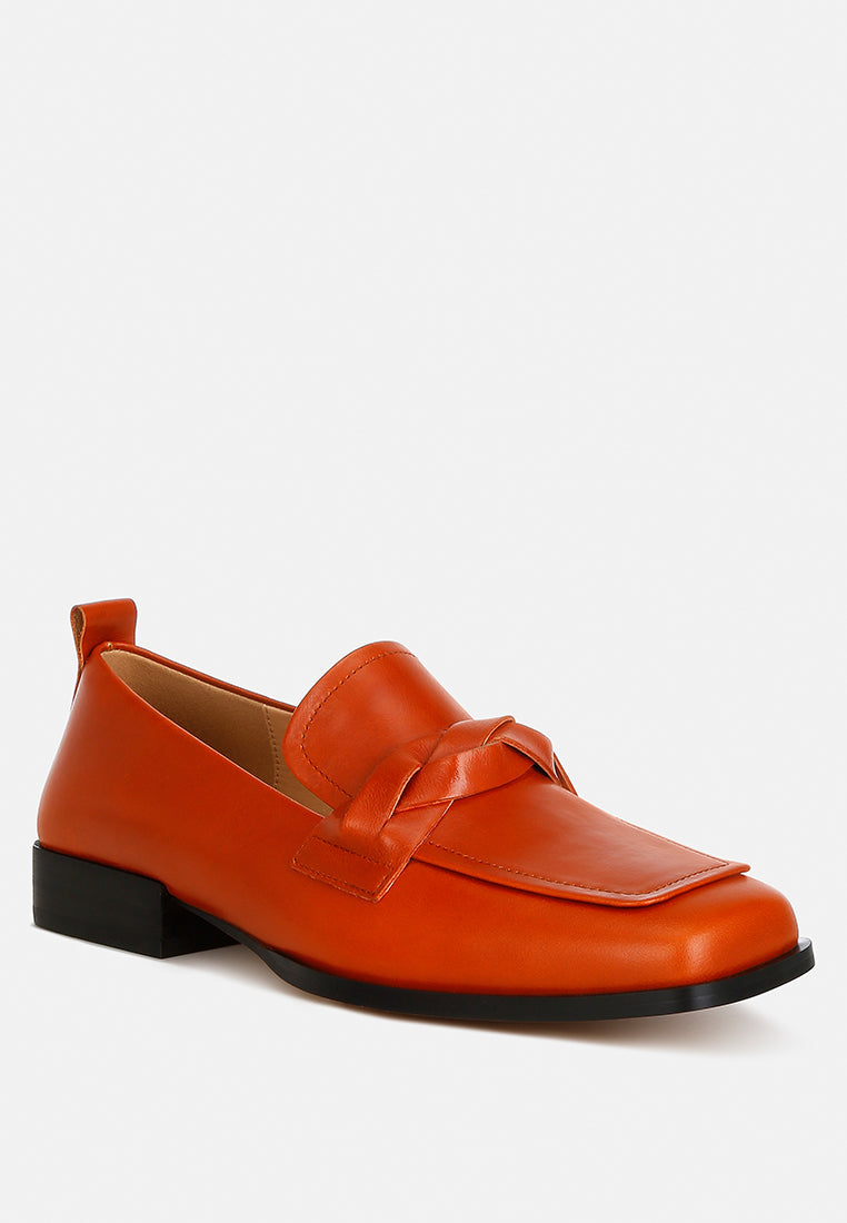 hostess genuine leather braided loafers#color_cognac