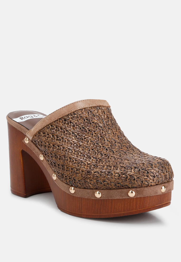 Jeydena Raffia Platform Clogs In Brown#color_brown
