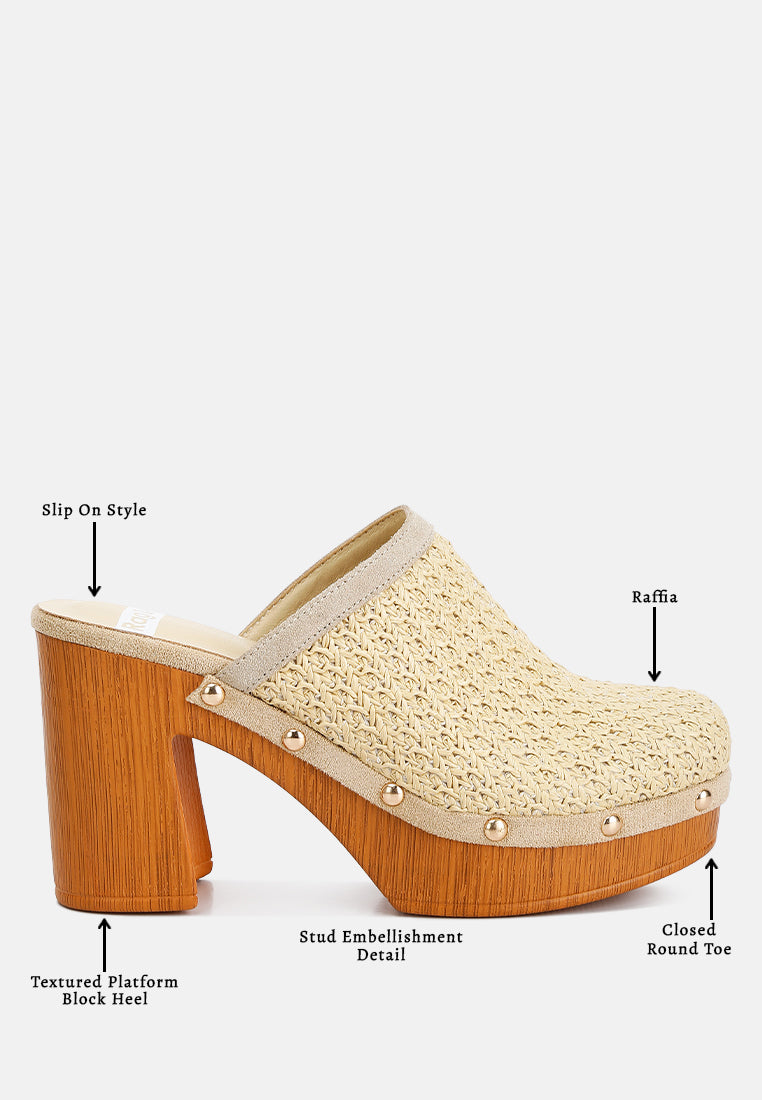 【完売品】 CLANE PLATFORM CLOGS Jeydena Raffia Platform Clogs In Natural