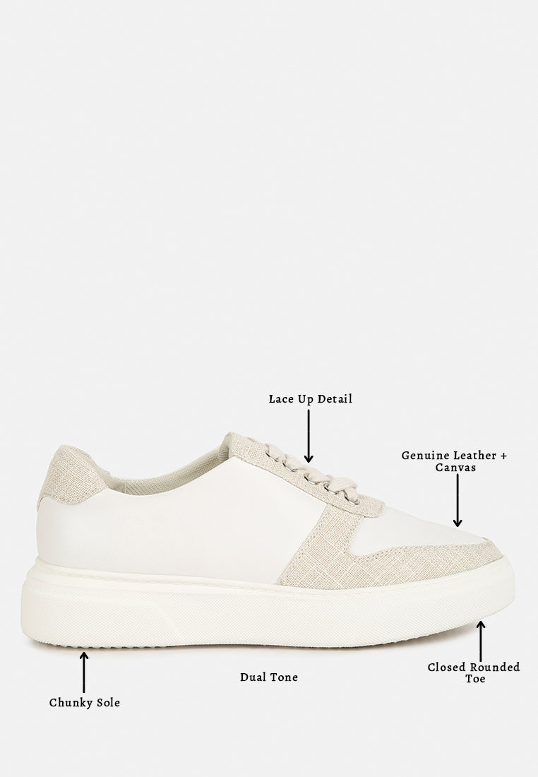 KJAER Dual Tone Leather Sneakers#color_white-Off-white