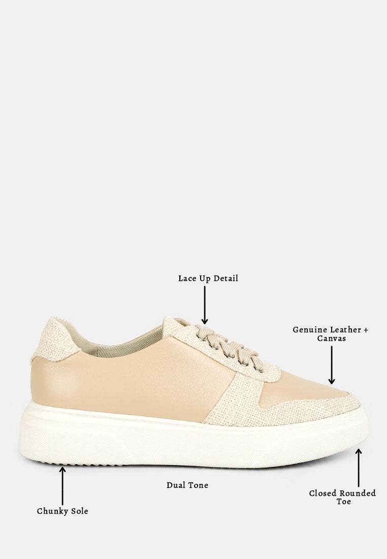 KJAER Dual Tone Leather Sneakers in Beige#color_beige