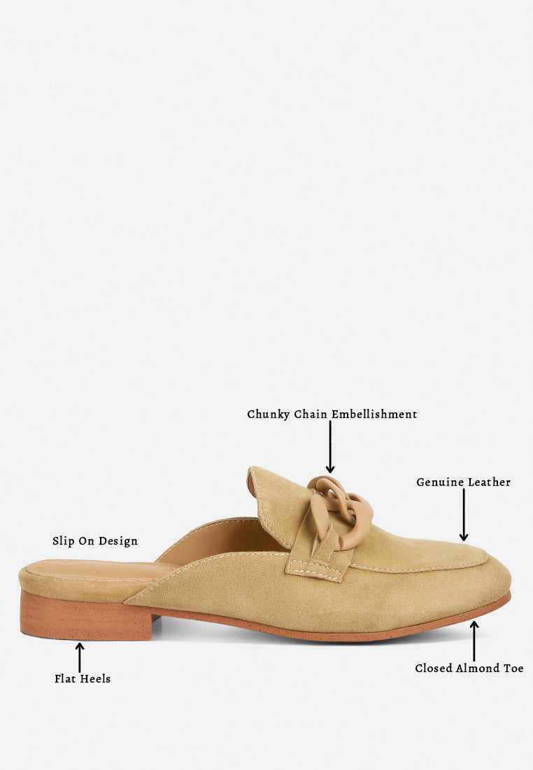 KRIZIA Chunky Chain Suede Slip On Loafers in Sand#color_sand