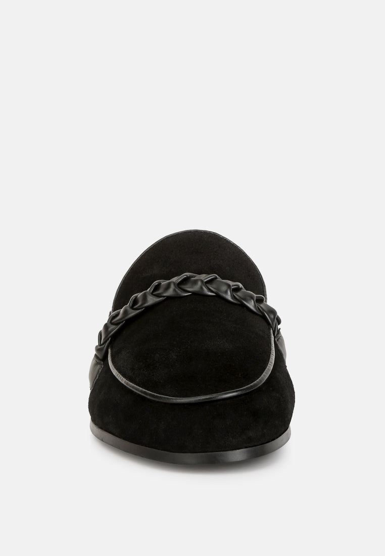 Lavinia Suede Leather Braided Detail Mules#color_black