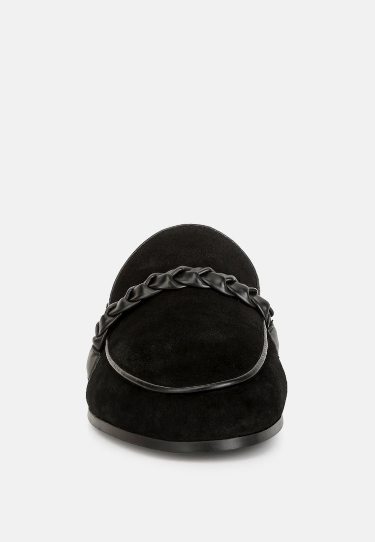 Lavinia Suede Leather Braided Detail Mules#color_black