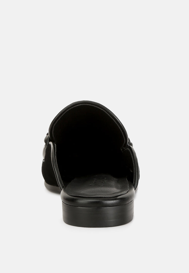 Lavinia Suede Leather Braided Detail Mules#color_black