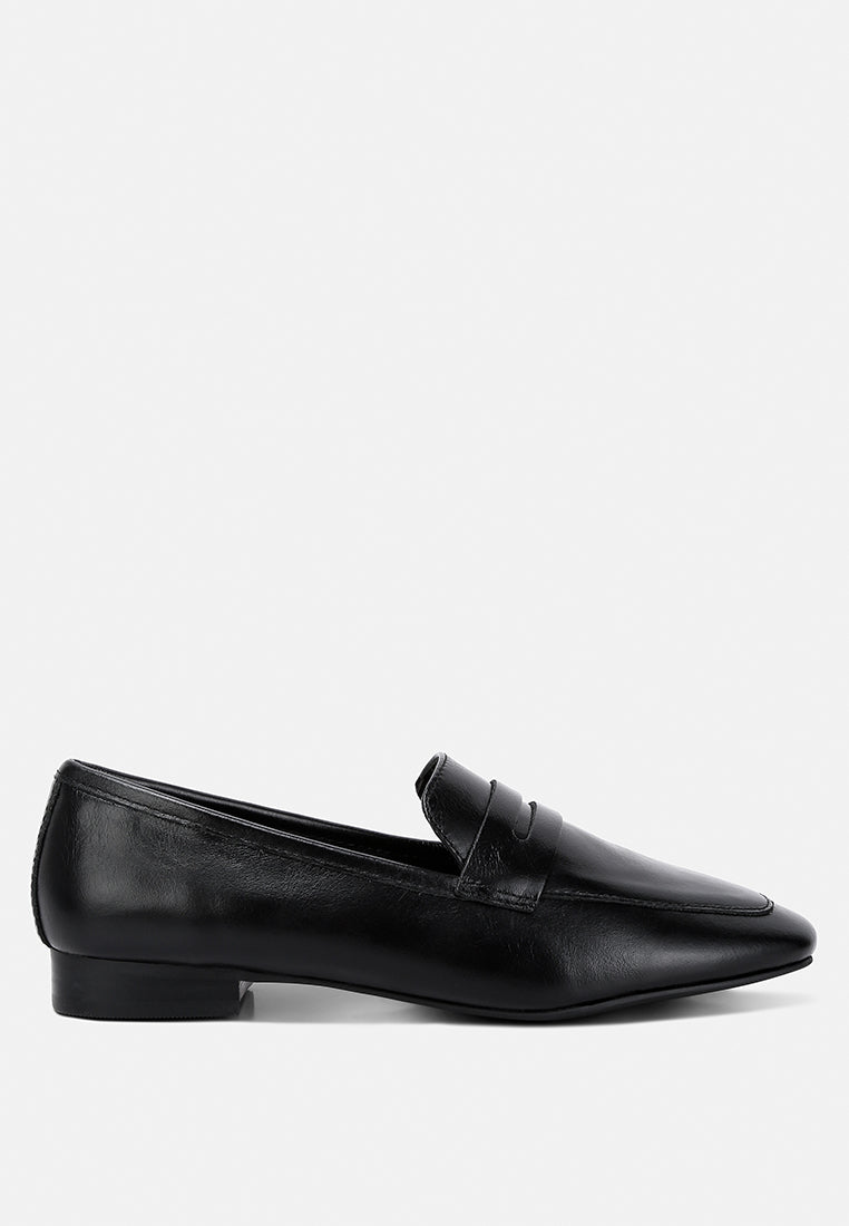 LILIANA Black Classic Leather Penny Loafers#color_black