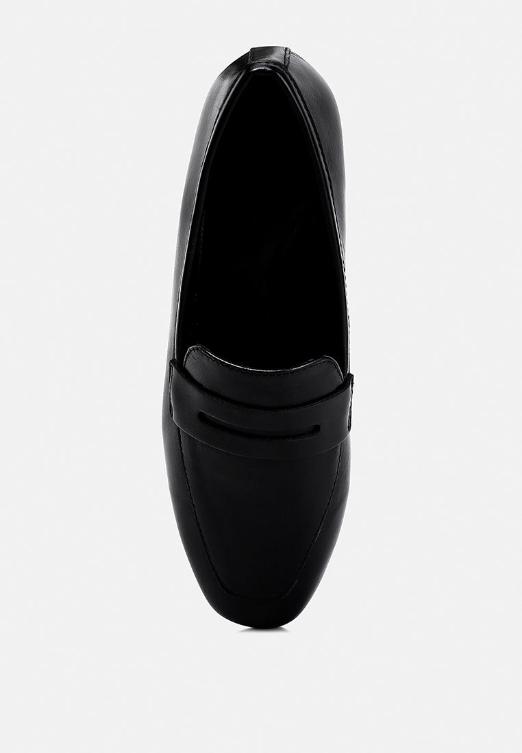 LILIANA Black Classic Leather Penny Loafers#color_black