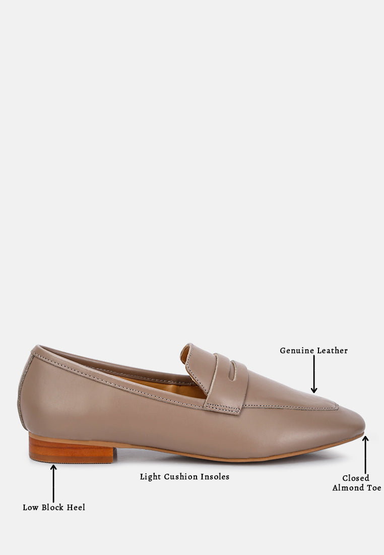 LILIANA Taupe Classic Leather Penny Loafers#color_taupe