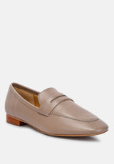 LILIANA Taupe Classic Leather Penny Loafers#color_taupe