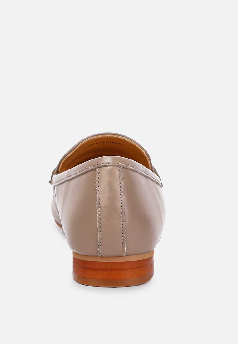 LILIANA Taupe Classic Leather Penny Loafers#color_taupe