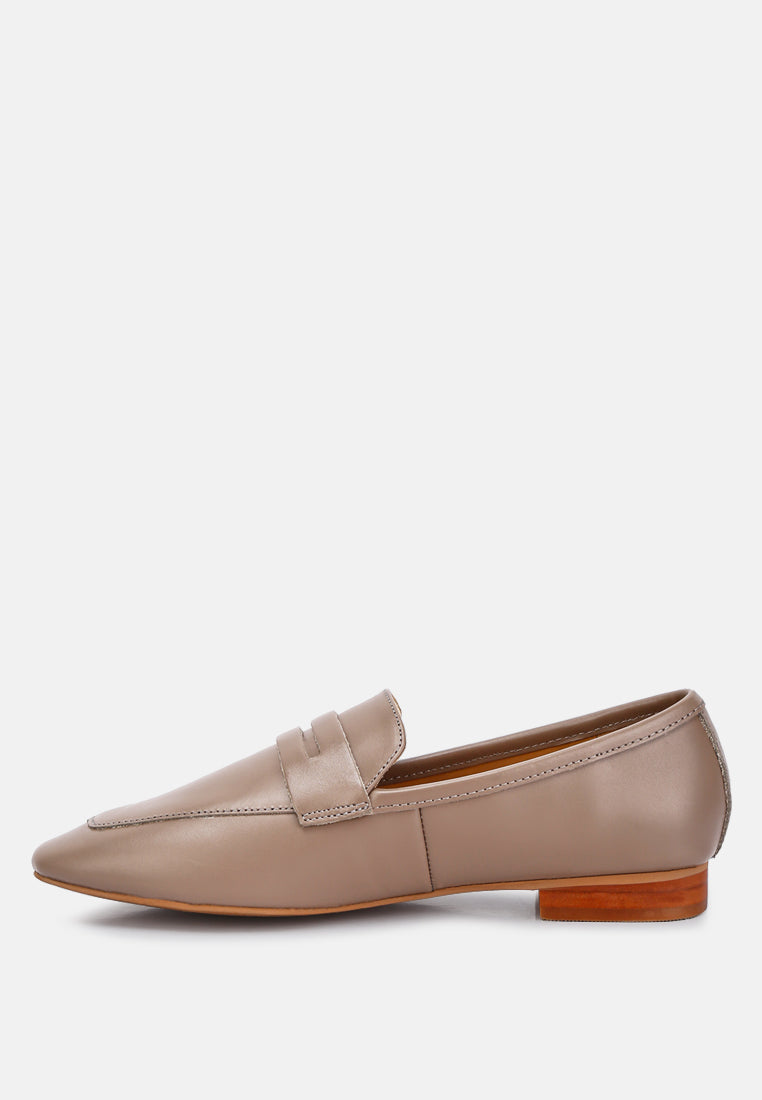 LILIANA Taupe Classic Leather Penny Loafers#color_taupe