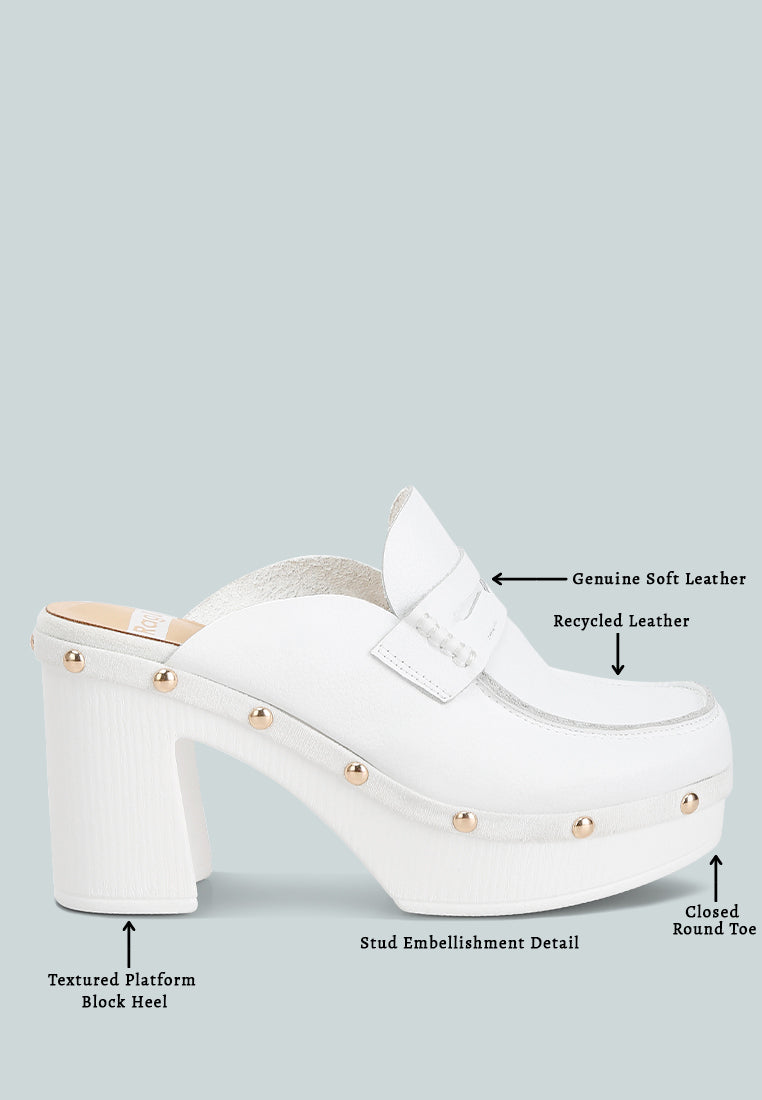 Lyrac Recycled Leather Platform Clogs#color_white
