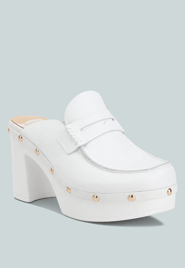 Lyrac Recycled Leather Platform Clogs#color_white