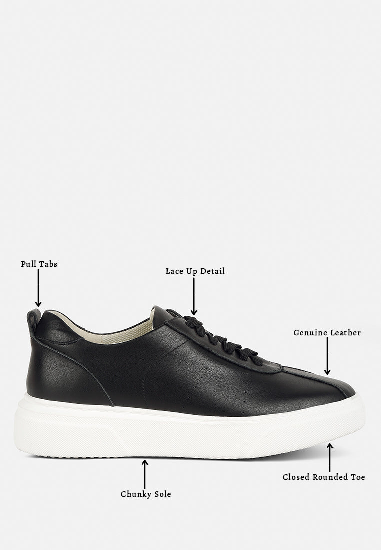 MAGULL Solid Lace Up Leather Sneakers in Black#color_black