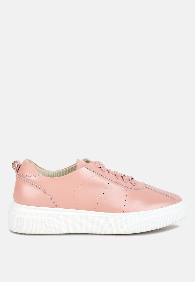 MAGULL Solid Lace Up Leather Sneakers#color_pink