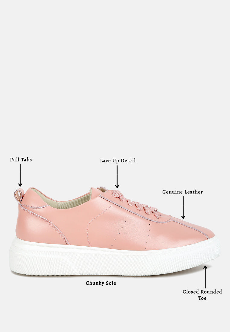 MAGULL Solid Lace Up Leather Sneakers#color_pink