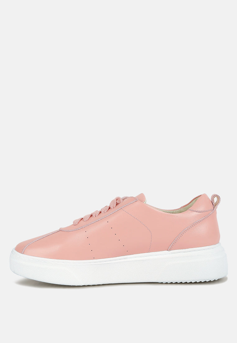 MAGULL Solid Lace Up Leather Sneakers#color_pink