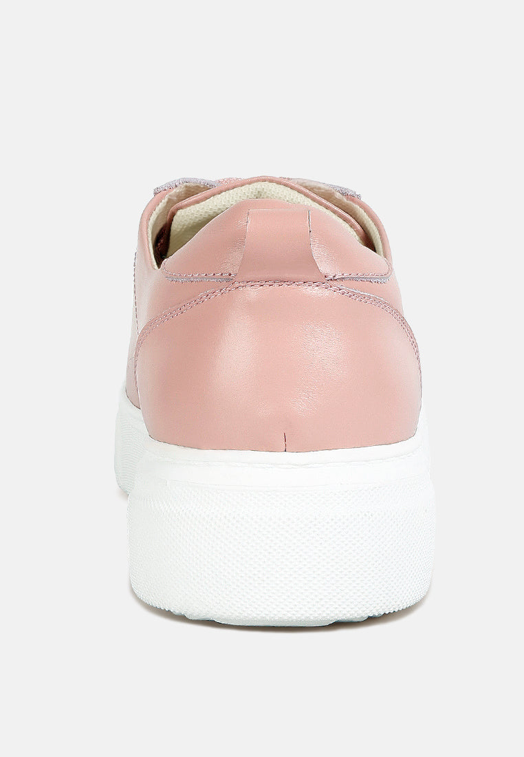 MAGULL Solid Lace Up Leather Sneakers#color_pink