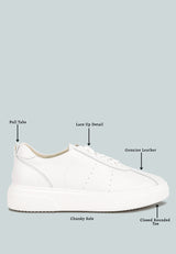 MAGULL Solid Lace Up Leather Sneakers in White#Color_White