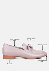 MERVA Chunky Chain Leather Loafers in off lilac#color_lilac