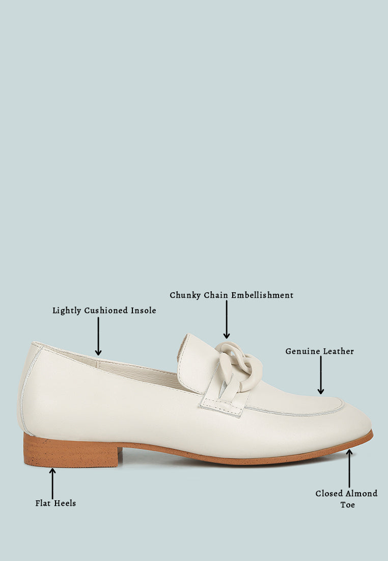 MERVA Chunky Chain Leather Loafers in off White#color_off White