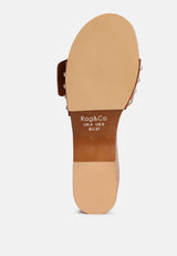 MIINDY Buckle Strap Leather Slip Ons in Tan#color_Tan