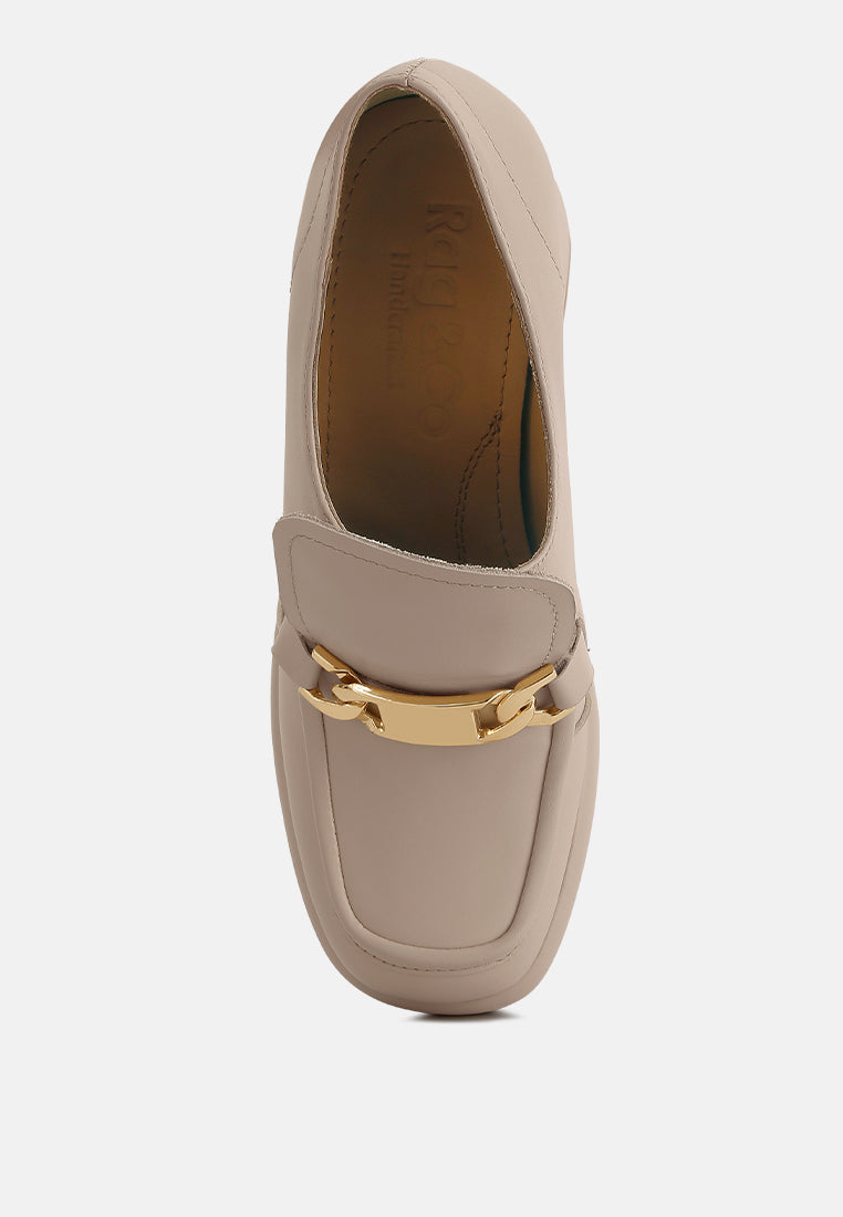 Morgan Metallic Embellishment Leather Platform Loafers#color_beige
