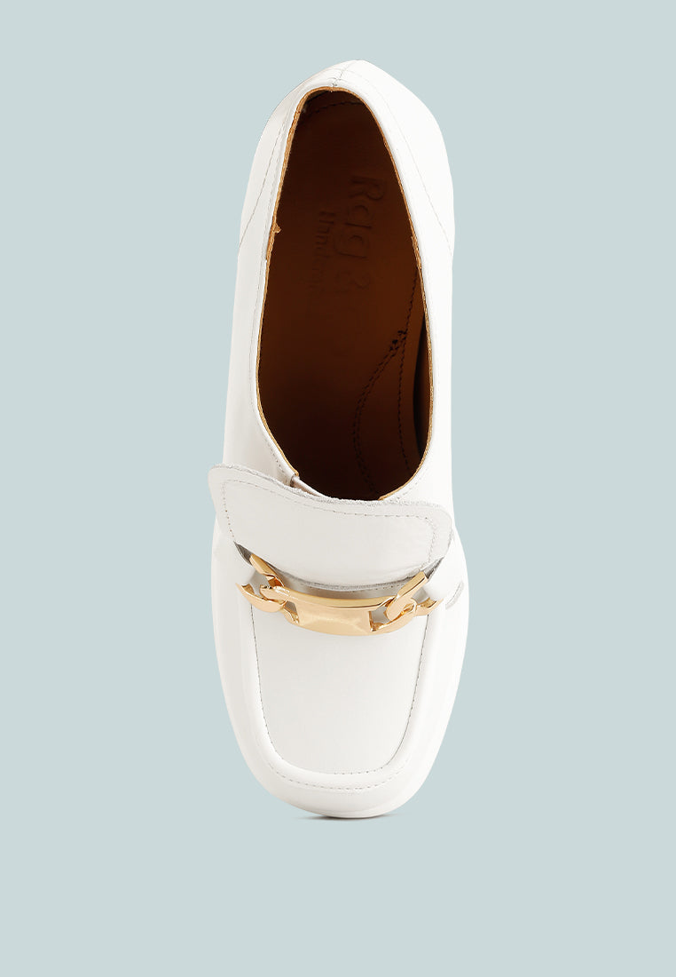 Morgan Metallic Embellishment Leather Platform Loafers in White#color_white